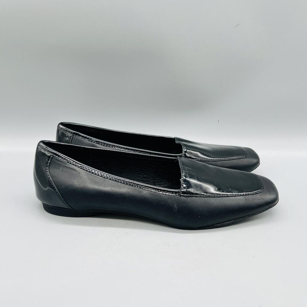 Donald Pliner Shoes Women 8 Black Patent Leather Loafer Flats Slip On Square Toe